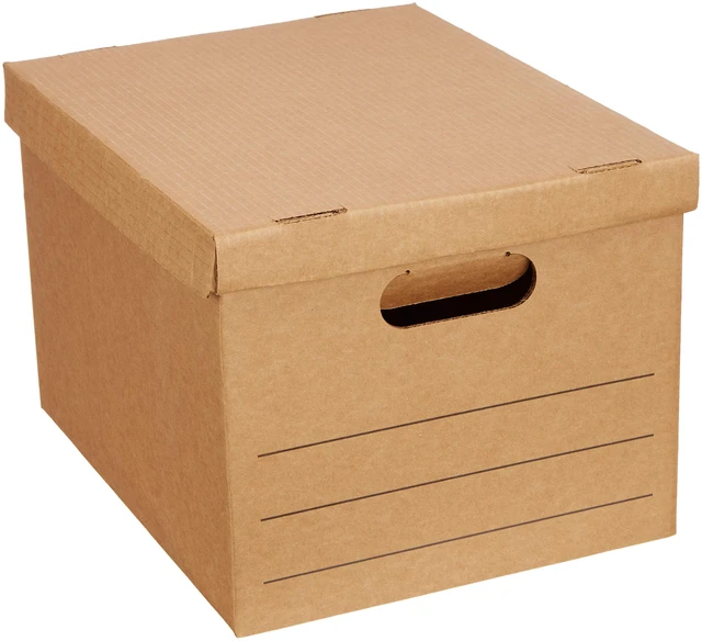 Main image of Basics Moving and Storage Boxes with Handles and Lift-Off Lids, File Storage, Collapsible, 15x10x12 in, Brown, 20-Pack