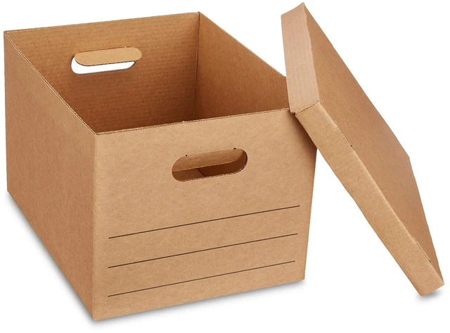 Alt view image 2 of 5 - Basics Moving and Storage Boxes with Handles and Lift-Off Lids, File Storage, Collapsible, 15x10x12 in, Brown, 20-Pack