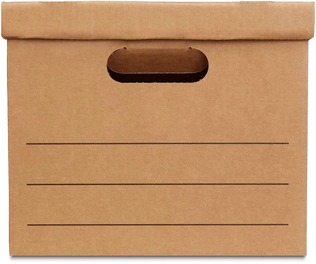 Alt view image 4 of 5 - Basics Moving and Storage Boxes with Handles and Lift-Off Lids, File Storage, Collapsible, 15x10x12 in, Brown, 20-Pack