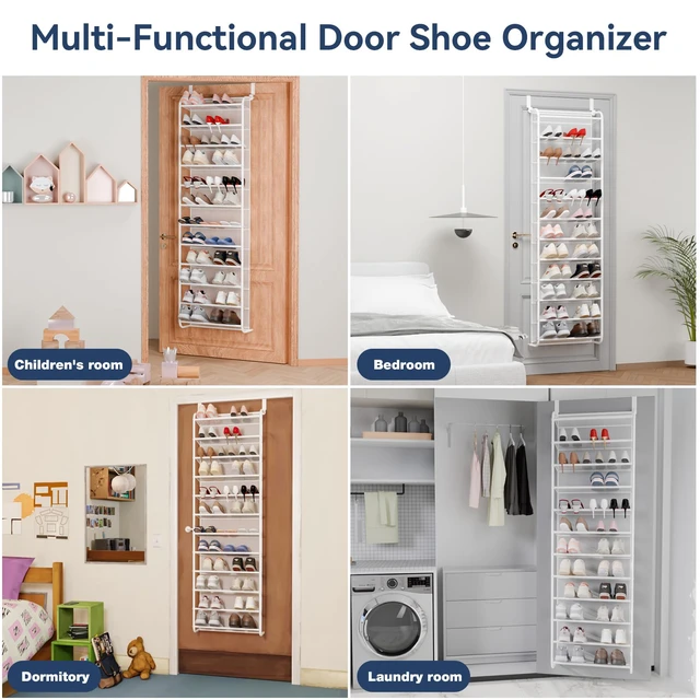 Alt view image 7 of 7 - 36 Pair Over the Door Shoe Rack,12 Tier Hanging Shoe Organizer with Metal Frame & Mesh Shelves, Heavy Duty Shoe Storage Holder for Door,No Drill Installation, 74"H x 21.7"W x 7.5"D, Matt White