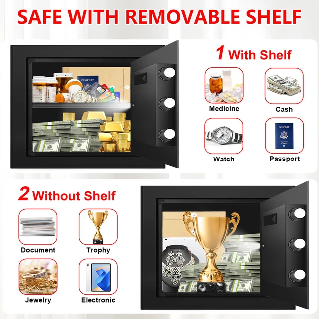 Alt view image 4 of 7 - 1.3 Cuft Small Fire Proof Safe for Home Documents, Anti-theft Safes for Home Use Fire and Water Proof with Combination Lock, Smart Alert System and Removable Shelf, Digital Document Safe for Jewelry