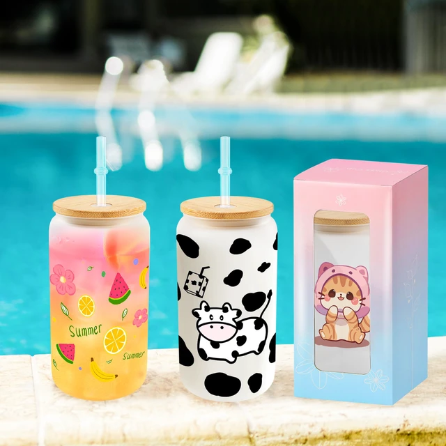 Alt view image 6 of 7 - Sublimation Glass Cups 12 Pack 16 oz Frosted with Lids and Straws
Sublimation blanks wtih gift boxes for crafters small batches, DIY tumbler for HTV and custom gifts, 12 cleaning brushes