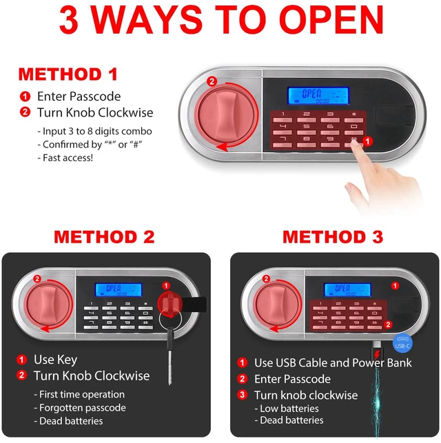 Alt view image 5 of 7 - 1.3 Cuft Small Fire Proof Safe for Home Documents, Anti-theft Safes for Home Use Fire and Water Proof with Combination Lock, Smart Alert System and Removable Shelf, Digital Document Safe for Jewelry