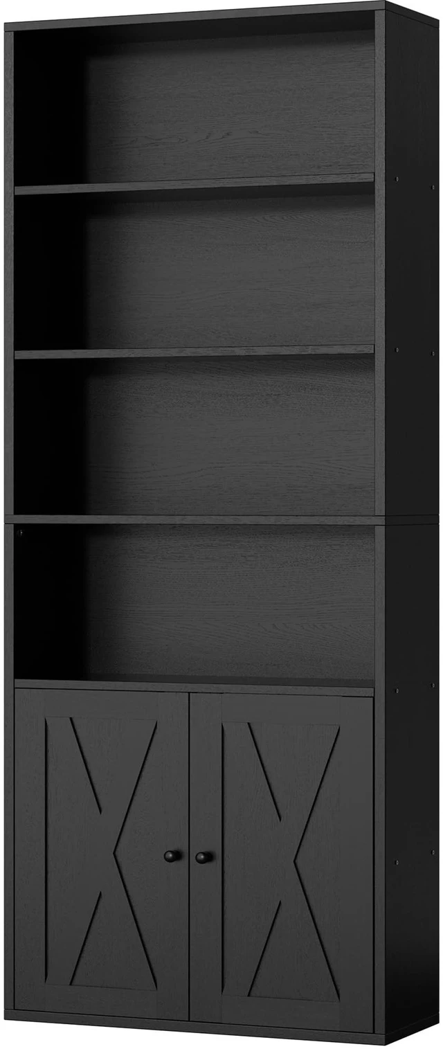 Main image of Shintenchi Bookshelf, Industrial Bookshelves and Bookcases with Doors Floor Standing 6 Shelf Display Storage Shelves 70.9 inches Tall Bookcase for Home Office, Living Room (Black)