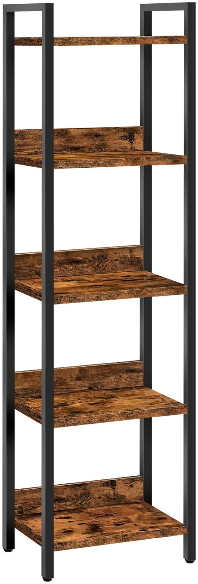 Main image of Bookshelf, 5-Tier Bookcase, Standing Book Shelf for Small Space, Storage Shelf Organizer, for Living Room, Bedroom, Study, Balcony, Rustic Brown and Black BKHR5501