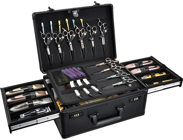 Main image of Yueieoun Barber Case with Clippers Sliding Tray, Profesional Barbers Briefcase Tool Case, Barber Cases for Clippers and Supplies, Hair Scissors Trimmer Organizer, Salon Grooming Hard Travel Suitcase