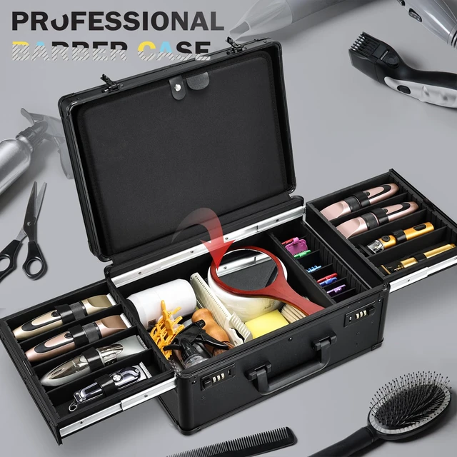 Alt view image 2 of 7 - Yueieoun Barber Case with Clippers Sliding Tray, Profesional Barbers Briefcase Tool Case, Barber Cases for Clippers and Supplies, Hair Scissors Trimmer Organizer, Salon Grooming Hard Travel Suitcase