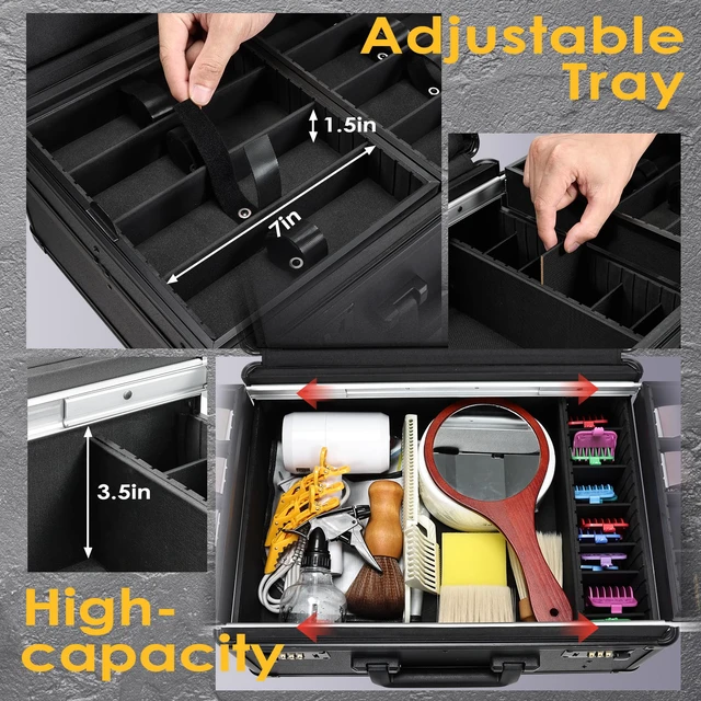 Alt view image 3 of 7 - Yueieoun Barber Case with Clippers Sliding Tray, Profesional Barbers Briefcase Tool Case, Barber Cases for Clippers and Supplies, Hair Scissors Trimmer Organizer, Salon Grooming Hard Travel Suitcase