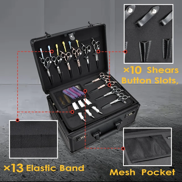 Alt view image 4 of 7 - Yueieoun Barber Case with Clippers Sliding Tray, Profesional Barbers Briefcase Tool Case, Barber Cases for Clippers and Supplies, Hair Scissors Trimmer Organizer, Salon Grooming Hard Travel Suitcase