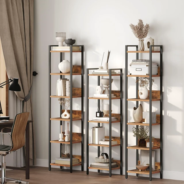 Alt view image 3 of 7 - Bookshelf, 5-Tier Bookcase, Standing Book Shelf for Small Space, Storage Shelf Organizer, for Living Room, Bedroom, Study, Balcony, Rustic Brown and Black BKHR5501