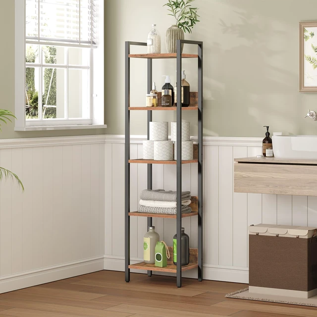 Alt view image 4 of 7 - Bookshelf, 5-Tier Bookcase, Standing Book Shelf for Small Space, Storage Shelf Organizer, for Living Room, Bedroom, Study, Balcony, Rustic Brown and Black BKHR5501