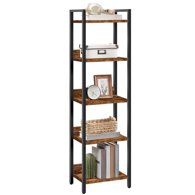 Alt view image 7 of 7 - Bookshelf, 5-Tier Bookcase, Standing Book Shelf for Small Space, Storage Shelf Organizer, for Living Room, Bedroom, Study, Balcony, Rustic Brown and Black BKHR5501