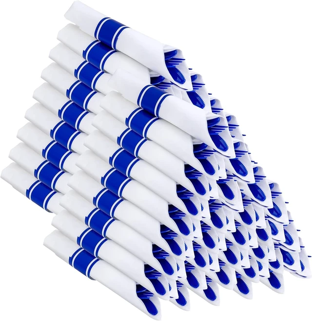 Main image of 400PCS Pre Rolled Blue Plastic Silverware Set Heavy Duty for Wedding