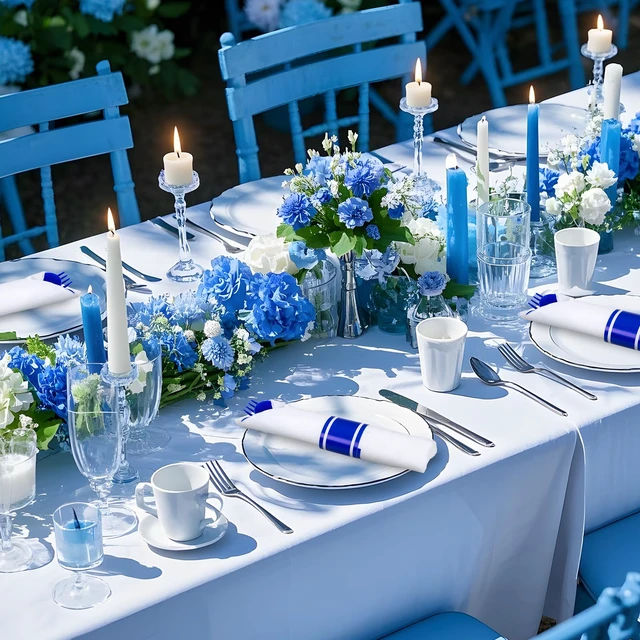 Alt view image 4 of 7 - 400PCS Pre Rolled Blue Plastic Silverware Set Heavy Duty for Wedding