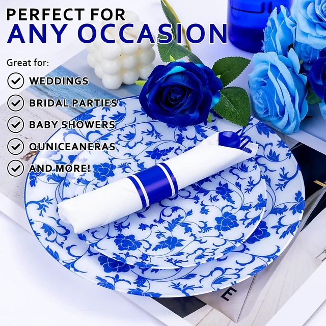 Alt view image 7 of 7 - 400PCS Pre Rolled Blue Plastic Silverware Set Heavy Duty for Wedding