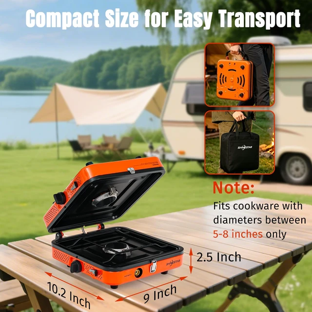 Alt view image 2 of 7 - Burner Camping Stove, 17000 BTU Portable Propane Camp Stove
Foldable Gas Stove with Carrying Bag, Camping Essentials for Outdoor Cooking & Emergencies