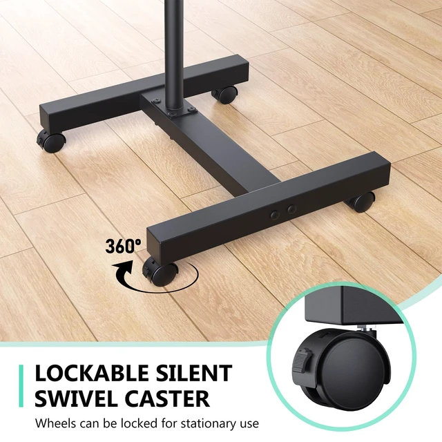 Alt view image 5 of 7 - Projector Stand Tripod: 2 Shelves Mobile Laptop Cart Adjustable Height 45 to 64 Inches, Rolling Laptop Stand Cart with Ventilated Tray, Projector Tripod Stand on Wheels for Couch, Bedside, Meeting