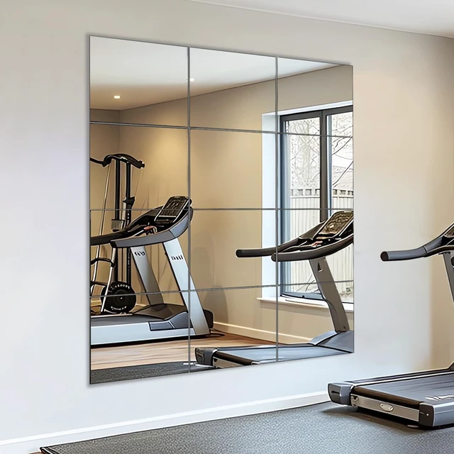 Main image of VASUHOME Home Gym Mirrors 12 Inch x 12PCS, HD Glass Wall Mounted Mirror Tiles for Home Gym, Bedroom, Living Room, Door, Closet