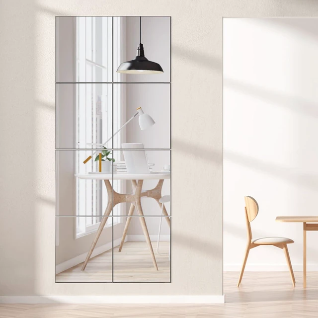 Alt view image 2 of 7 - VASUHOME Home Gym Mirrors 12 Inch x 12PCS, HD Glass Wall Mounted Mirror Tiles for Home Gym, Bedroom, Living Room, Door, Closet