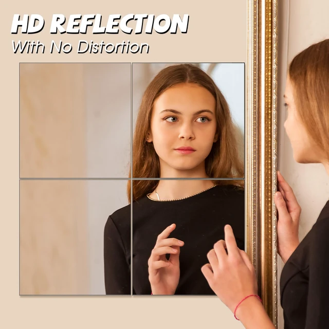 Alt view image 4 of 7 - VASUHOME Home Gym Mirrors 12 Inch x 12PCS, HD Glass Wall Mounted Mirror Tiles for Home Gym, Bedroom, Living Room, Door, Closet
