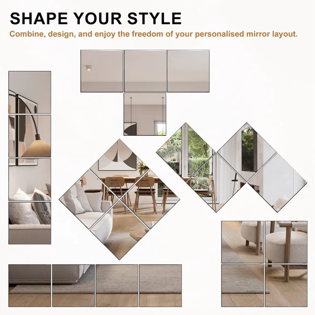 Alt view image 6 of 7 - VASUHOME Home Gym Mirrors 12 Inch x 12PCS, HD Glass Wall Mounted Mirror Tiles for Home Gym, Bedroom, Living Room, Door, Closet