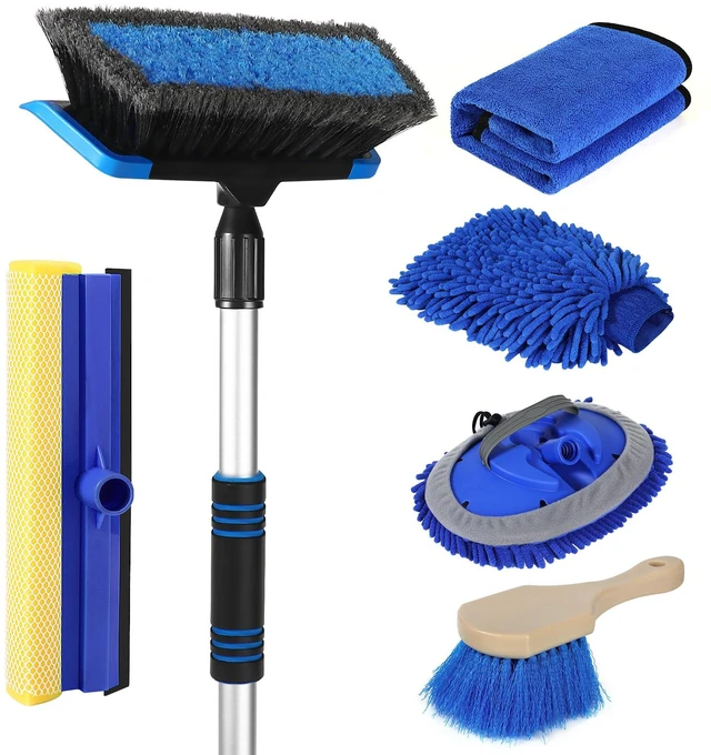 Main image of Wontolf 62'' Car Wash Brush with Long Handle, Scratch-Free Soft Bristles Sturdy Car Wash Mop Kit, Complete Car Cleaning Brush Kit Wash Mitt Towel Windshield Squeegee Wheel Tire Brush for Car Truck RV