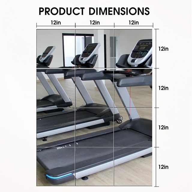 Alt view image 7 of 7 - VASUHOME Home Gym Mirrors 12 Inch x 12PCS, HD Glass Wall Mounted Mirror Tiles for Home Gym, Bedroom, Living Room, Door, Closet