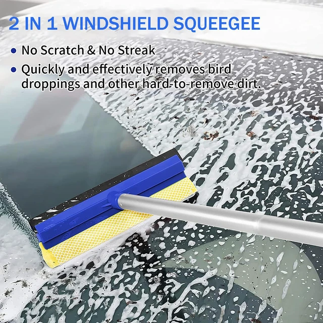 Alt view image 5 of 7 - Wontolf 62'' Car Wash Brush with Long Handle, Scratch-Free Soft Bristles Sturdy Car Wash Mop Kit, Complete Car Cleaning Brush Kit Wash Mitt Towel Windshield Squeegee Wheel Tire Brush for Car Truck RV