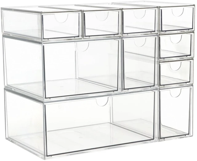 Main image of Acrylic Makeup Organizer, 10 Drawers Clear Storage Organizer Desktop Stackable Storage Drawers, Plastic Organizer Bins for Makeup, Stationery, Cosmetics, Vanity, Bathroom,Cabinet,Pantry Office Desk