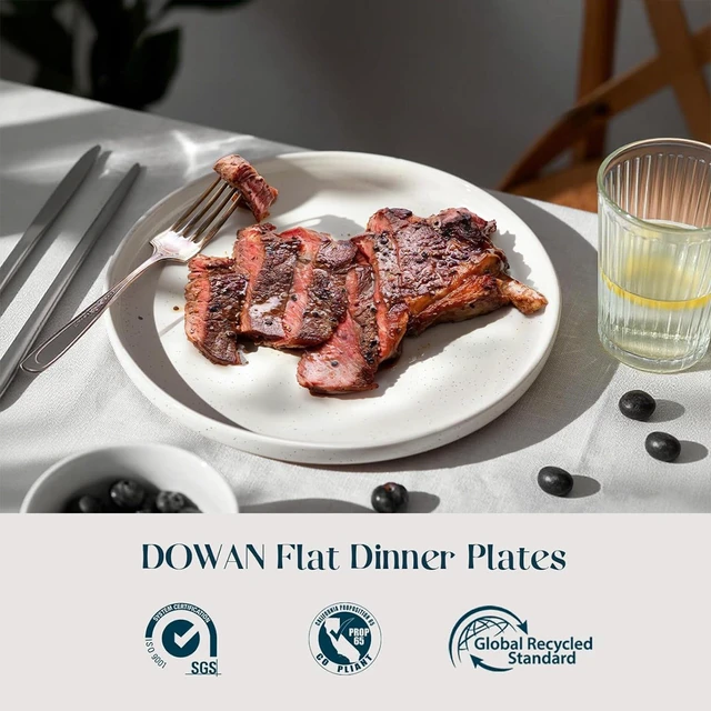 Alt view image 2 of 7 - DOWAN 10.5" Large Dinner Plates Set of 6, High Edge Ceramic Plate - Microwave, Oven & Dishwasher Safe, Durable, Modern Dinnerware - Kitchen Porcelain Dish - Khaki White