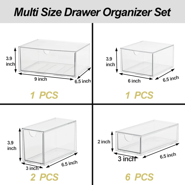 Alt view image 3 of 7 - Acrylic Makeup Organizer, 10 Drawers Clear Storage Organizer Desktop Stackable Storage Drawers, Plastic Organizer Bins for Makeup, Stationery, Cosmetics, Vanity, Bathroom,Cabinet,Pantry Office Desk