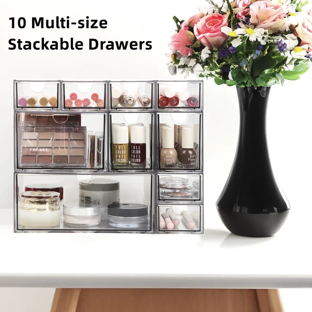 Alt view image 4 of 7 - Acrylic Makeup Organizer, 10 Drawers Clear Storage Organizer Desktop Stackable Storage Drawers, Plastic Organizer Bins for Makeup, Stationery, Cosmetics, Vanity, Bathroom,Cabinet,Pantry Office Desk