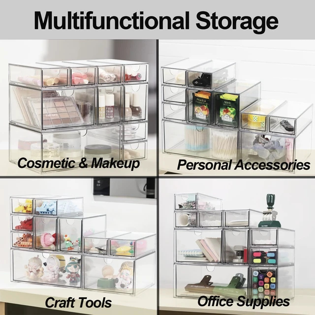 Alt view image 6 of 7 - Acrylic Makeup Organizer, 10 Drawers Clear Storage Organizer Desktop Stackable Storage Drawers, Plastic Organizer Bins for Makeup, Stationery, Cosmetics, Vanity, Bathroom,Cabinet,Pantry Office Desk