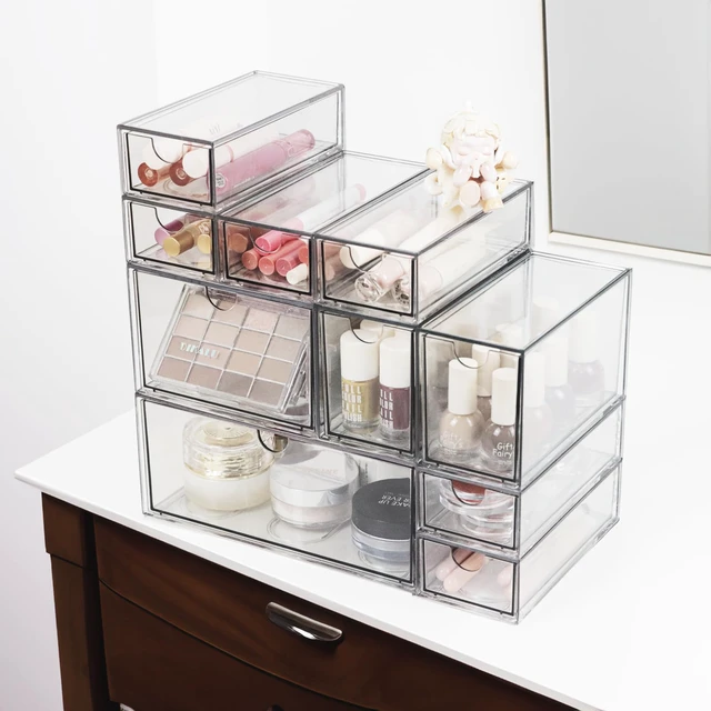 Alt view image 7 of 7 - Acrylic Makeup Organizer, 10 Drawers Clear Storage Organizer Desktop Stackable Storage Drawers, Plastic Organizer Bins for Makeup, Stationery, Cosmetics, Vanity, Bathroom,Cabinet,Pantry Office Desk