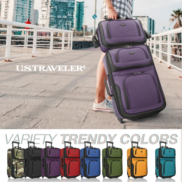 Alt view image 2 of 7 - U.S. Traveler Rio Lightweight Softside Rolling Carry-on Suitcase, 2-Wheel Set, Purple