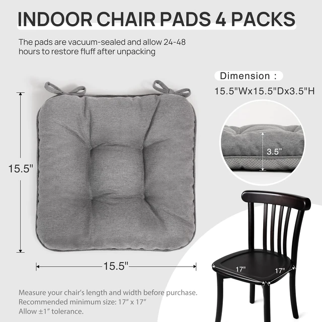 Alt view image 2 of 7 - Love's cabin Memory Foam Chair Cushions Set of 4, 15.5 Inch, Grey