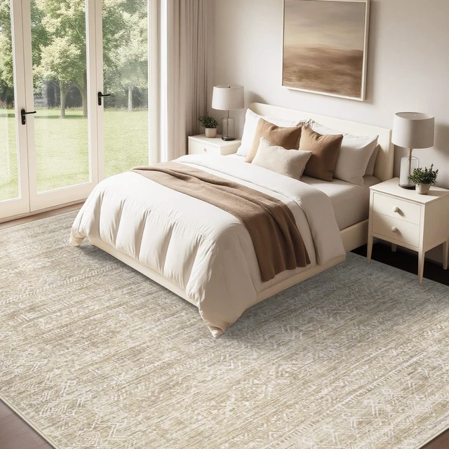 Alt view image 4 of 7 - Washable Rug 8x10 Area Rugs: Modern Geometric Rugs for Living Room Non Slip Soft Low Pile Moroccan Indoor Carpet for Bedroom Nursery Dining Room Home Office Children's Room (Beige, 8'x10')