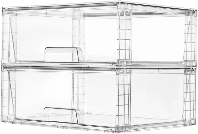 Main image of 2 Pack Large Clear Stackable Storage Drawers for Closet, Pantry
Easily Assemble Bathroom Undersink Organizers,Plastic Storage Bins for Cabinet,Kitchen Pantry Organization