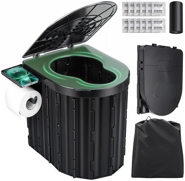 Main image of Sckee Camping Toilet, Portable Toilet for Adults, Portable Travel Folding Toilet with Lid and Paper Holder, Compact Potty for Car, Camp Toilet Portable Toilet for Camping, Hiking,Truck, RV, Beach