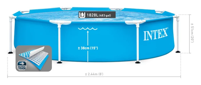 Alt view image 4 of 7 - INTEX Metal Frame 8ft x 20in Round Above Ground Swimming Pool