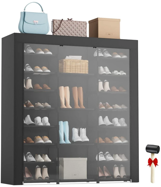 Main image of 9-Tier Large Tall Shoe Rack with Covers 40-46 Pairs, Sneaker Rack Organizer Shoes Cabinet Closed Shelves Shoe Stand Holder for Garage Bedroom,Zapateras Organizer for Shoes 50 Pares
