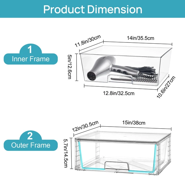 Alt view image 2 of 7 - 2 Pack Large Clear Stackable Storage Drawers for Closet, Pantry
Easily Assemble Bathroom Undersink Organizers,Plastic Storage Bins for Cabinet,Kitchen Pantry Organization