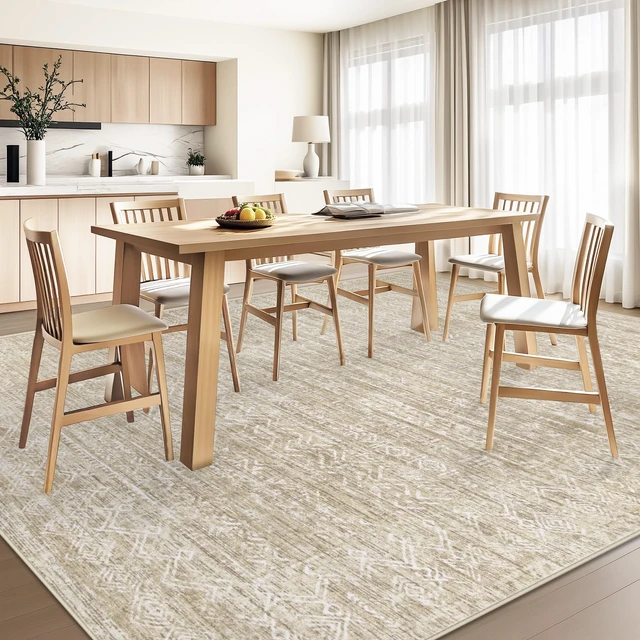 Alt view image 5 of 7 - Washable Rug 8x10 Area Rugs: Modern Geometric Rugs for Living Room Non Slip Soft Low Pile Moroccan Indoor Carpet for Bedroom Nursery Dining Room Home Office Children's Room (Beige, 8'x10')