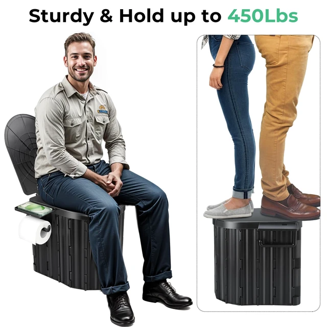 Alt view image 3 of 7 - Sckee Camping Toilet, Portable Toilet for Adults, Portable Travel Folding Toilet with Lid and Paper Holder, Compact Potty for Car, Camp Toilet Portable Toilet for Camping, Hiking,Truck, RV, Beach