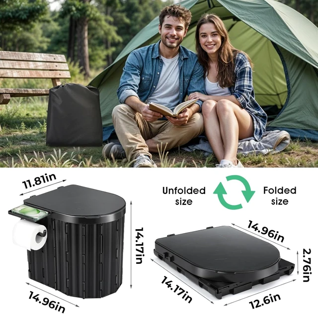 Alt view image 4 of 7 - Sckee Camping Toilet, Portable Toilet for Adults, Portable Travel Folding Toilet with Lid and Paper Holder, Compact Potty for Car, Camp Toilet Portable Toilet for Camping, Hiking,Truck, RV, Beach