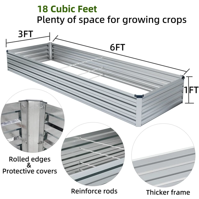 Alt view image 2 of 5 - 2 Pack 4x2x1FT Galvanized Raised Garden Beds Kit Outdoor Metal Gardening Planter Box for Vegetable Elevated Flower Herbs,Silver