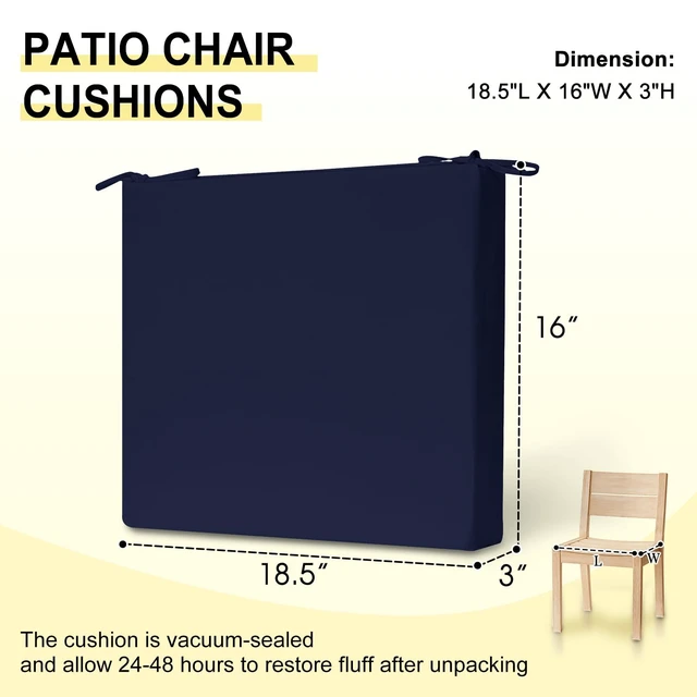 Alt view image 6 of 7 - downluxe Outdoor Chair Cushions Set of 4 for Patio Furniture, Water-Resistant Square Corner Patio Chair Cushions with Ties, High Density Foam Outdoor Seat Cushion, 18.5" X 16" X 3", Navy