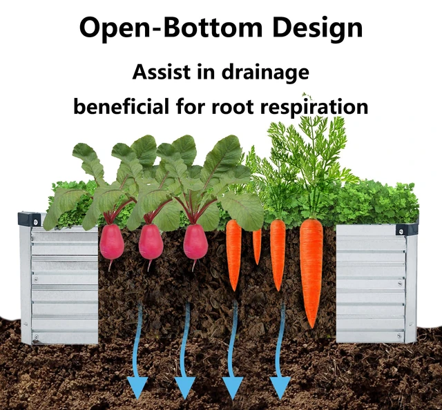 Alt view image 3 of 5 - 2 Pack 4x2x1FT Galvanized Raised Garden Beds Kit Outdoor Metal Gardening Planter Box for Vegetable Elevated Flower Herbs,Silver