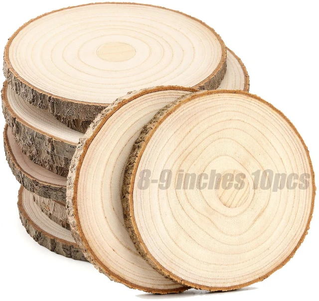 Main image of 10 pcs Large Unfinished Wood Slices for Centerpieces 8-9 inches Wood Rounds for Tables Decor Rustic Wood Circles for DIY Crafts and Wedding Decor Round Wooden Discs for Ornaments