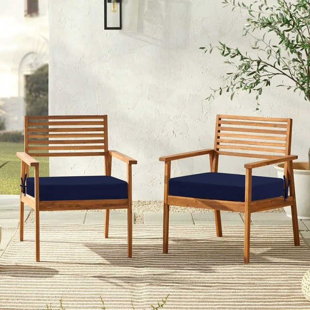 Alt view image 7 of 7 - downluxe Outdoor Chair Cushions Set of 4 for Patio Furniture, Water-Resistant Square Corner Patio Chair Cushions with Ties, High Density Foam Outdoor Seat Cushion, 18.5" X 16" X 3", Navy